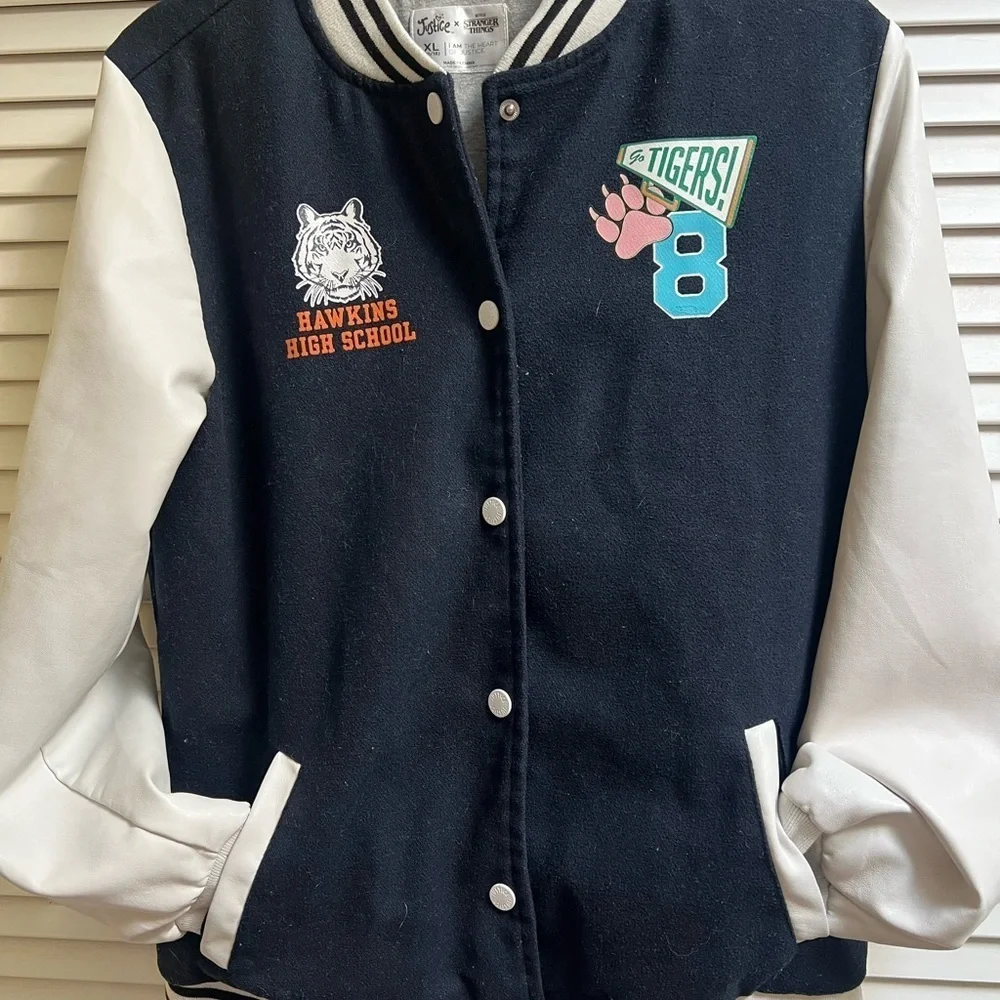 STRANGER THINGS LETTERMAN’S BOMBER JACKET by Justice youth XL